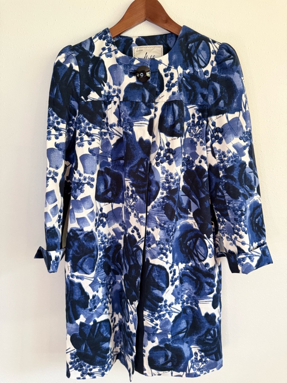 Vintage Milly Blue Floral Italian Cotton Coat Dress Made USA Size 4